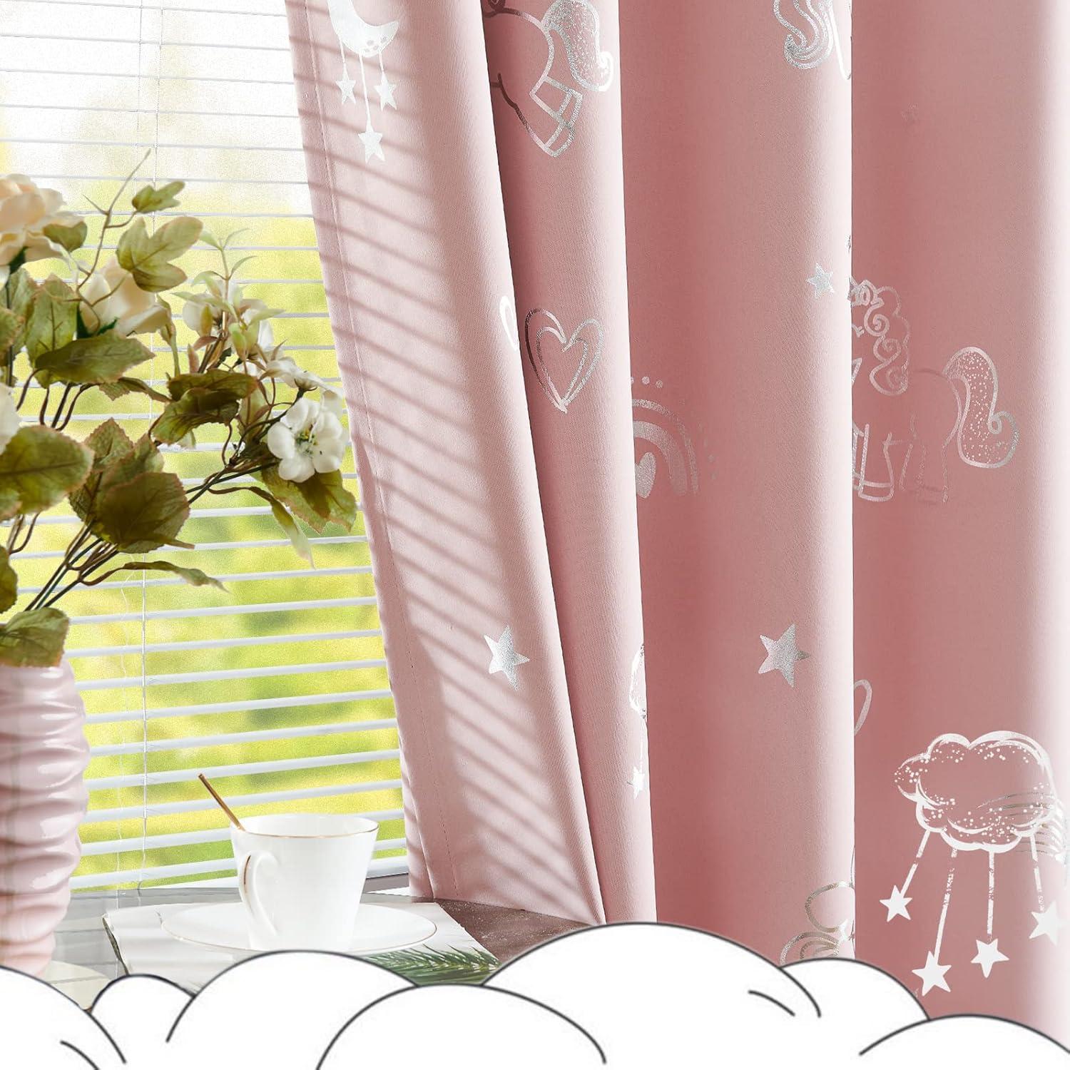Cortinas Opacas Vangao Unicornio Rosa 2 Paneles 52x84 cm
