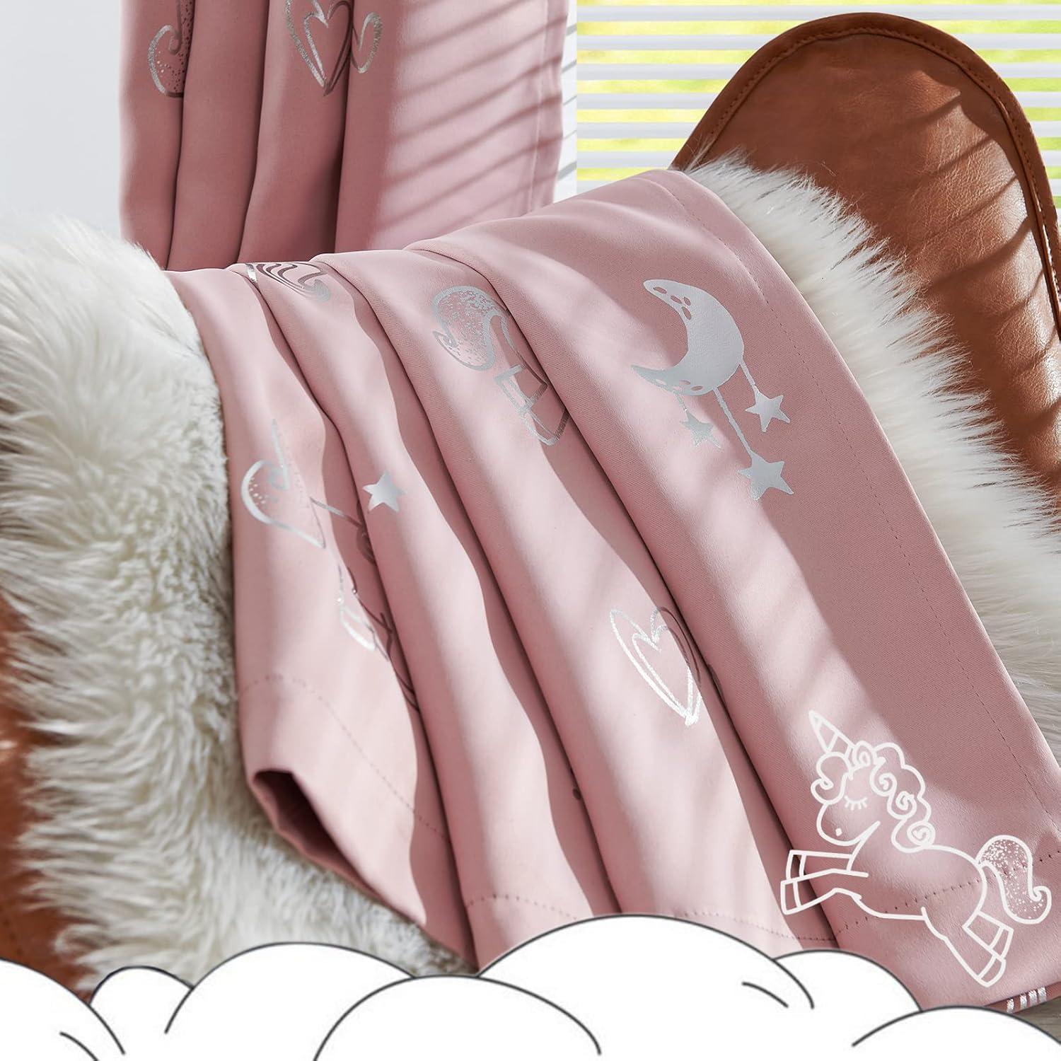 Cortinas Opacas Vangao Unicornio Rosa 2 Paneles 52x84 cm