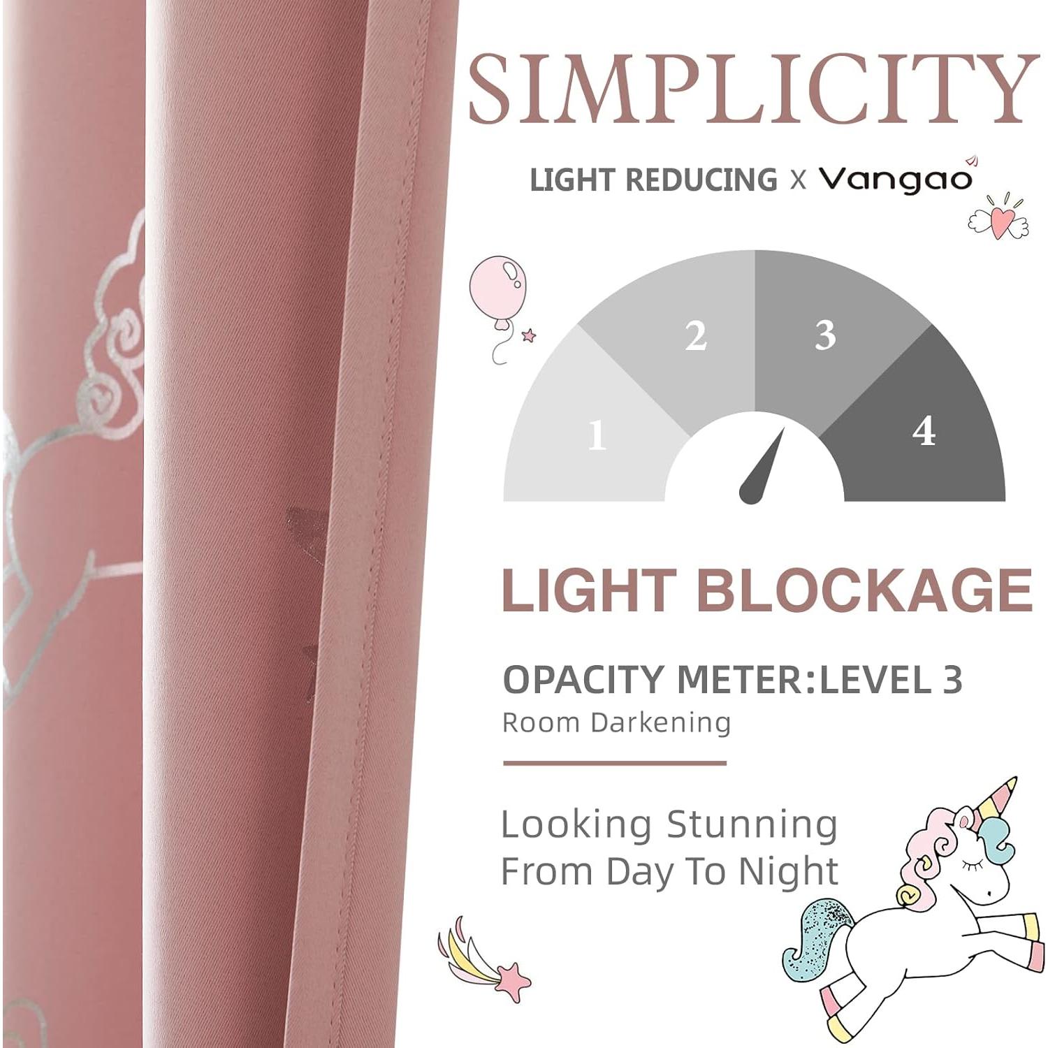 Cortinas Opacas Vangao Unicornio Rosa 2 Paneles 52x84 cm