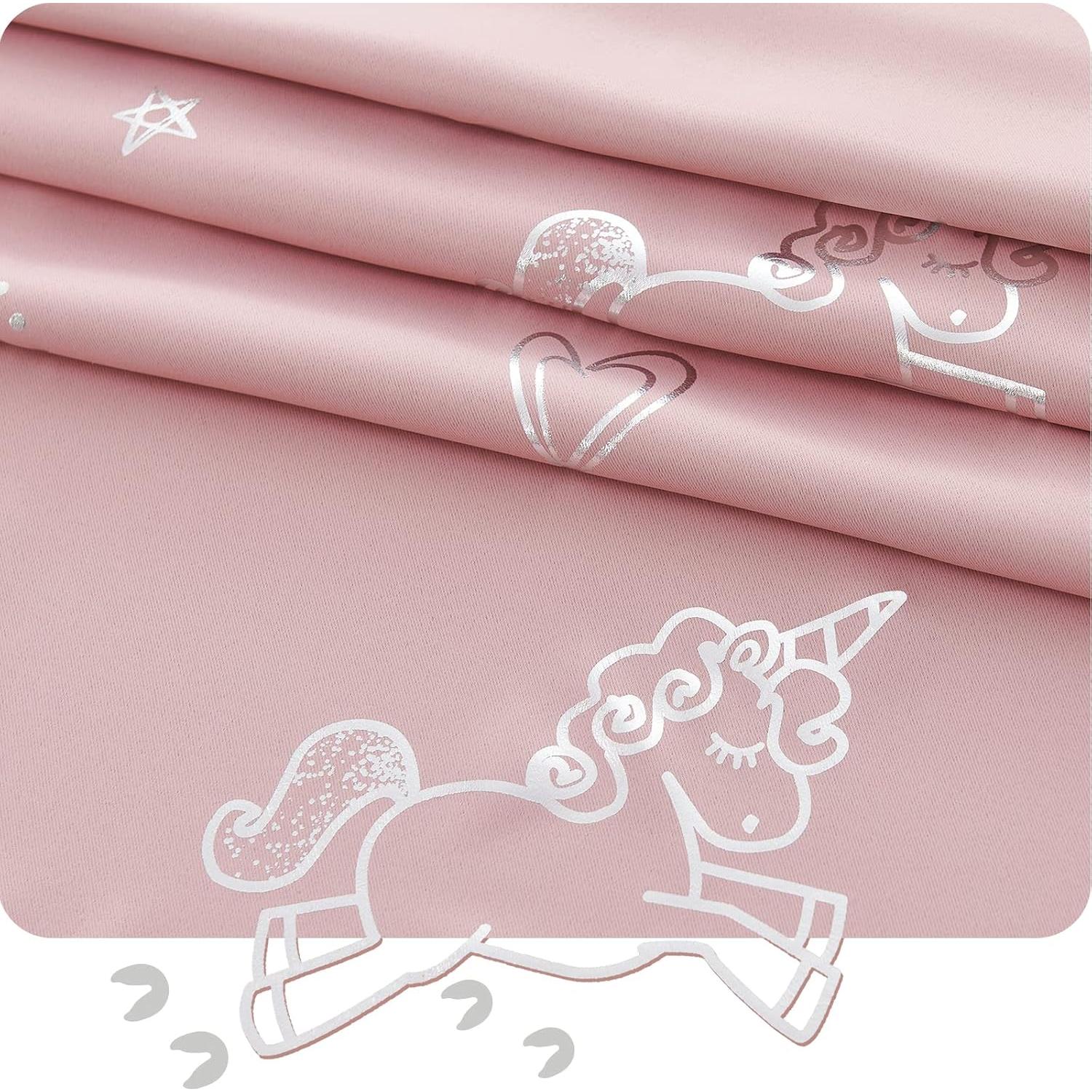 Cortinas Opacas Vangao Unicornio Rosa 2 Paneles 52x84 cm