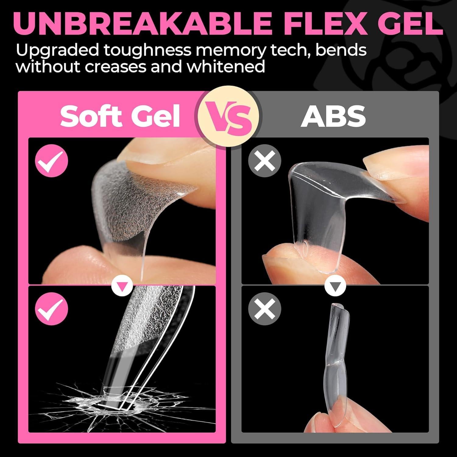 Tips de Uñas Coffin Cortas UNA GELLA 504pcs Transparentes