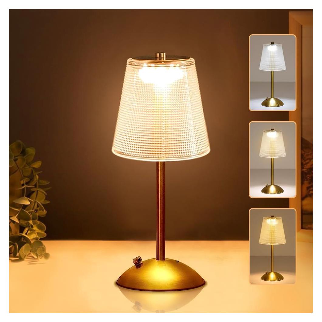 Lámpara de Escritorio Portátil HPUFKOT Dorada LED Táctil 3 Colores