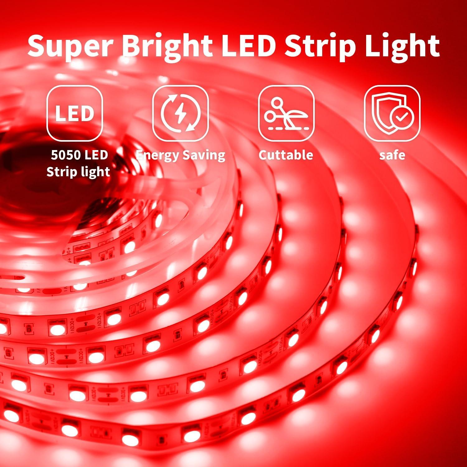 Tira LED 12V Roja SMD5050 5M con Adaptador y Interruptor