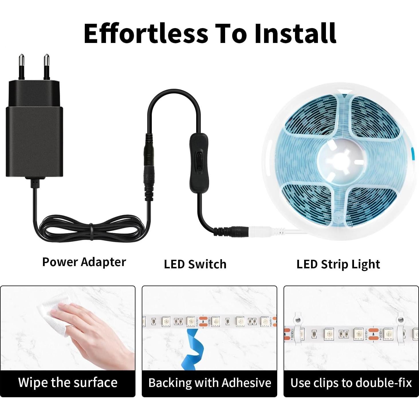 Tira LED 12V Roja SMD5050 5M con Adaptador y Interruptor