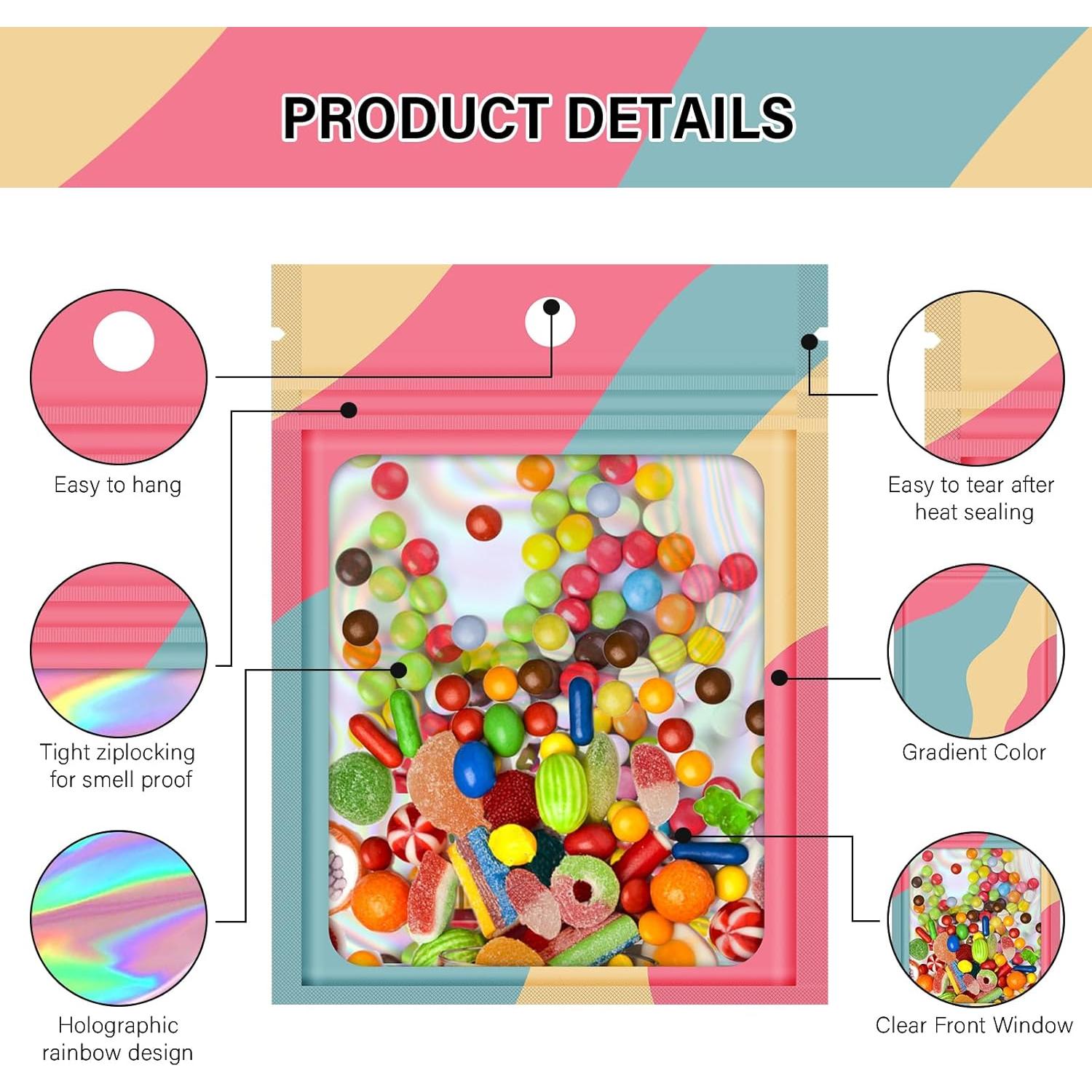 100 Bolsas Reutilizables Mylar Holográficas 8.89x11.94 cm