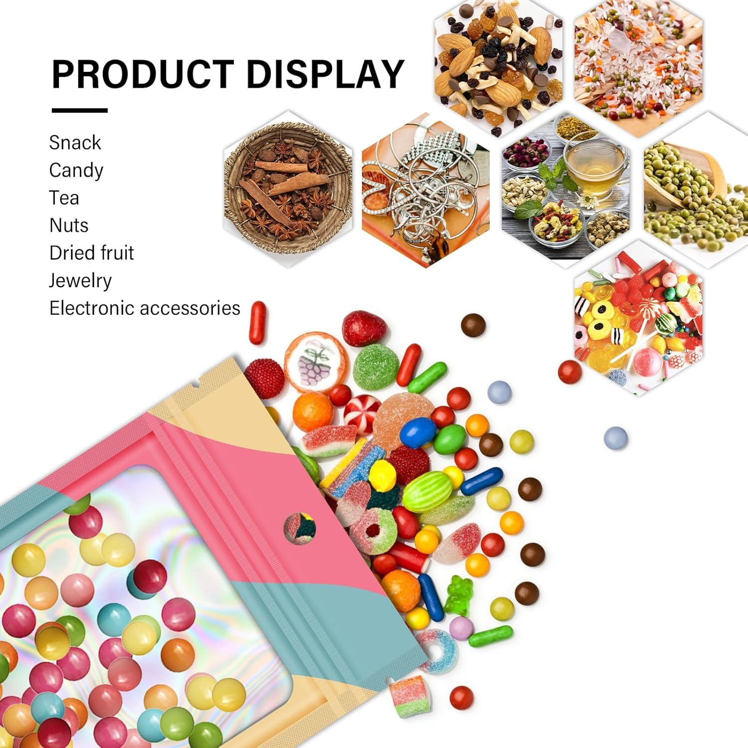 100 Bolsas Reutilizables Mylar Holográficas 8.89x11.94 cm