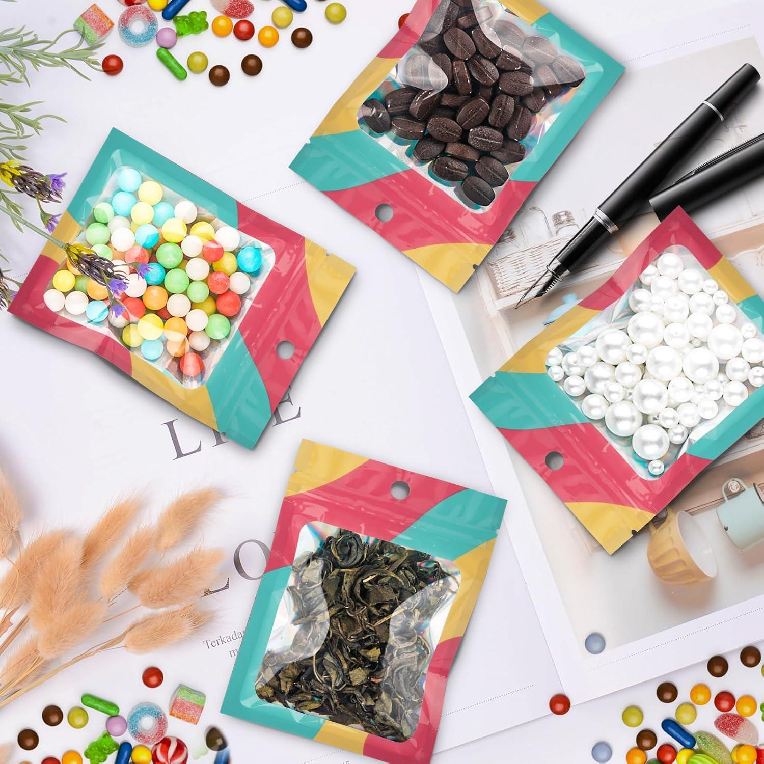 100 Bolsas Reutilizables Mylar Holográficas 8.89x11.94 cm