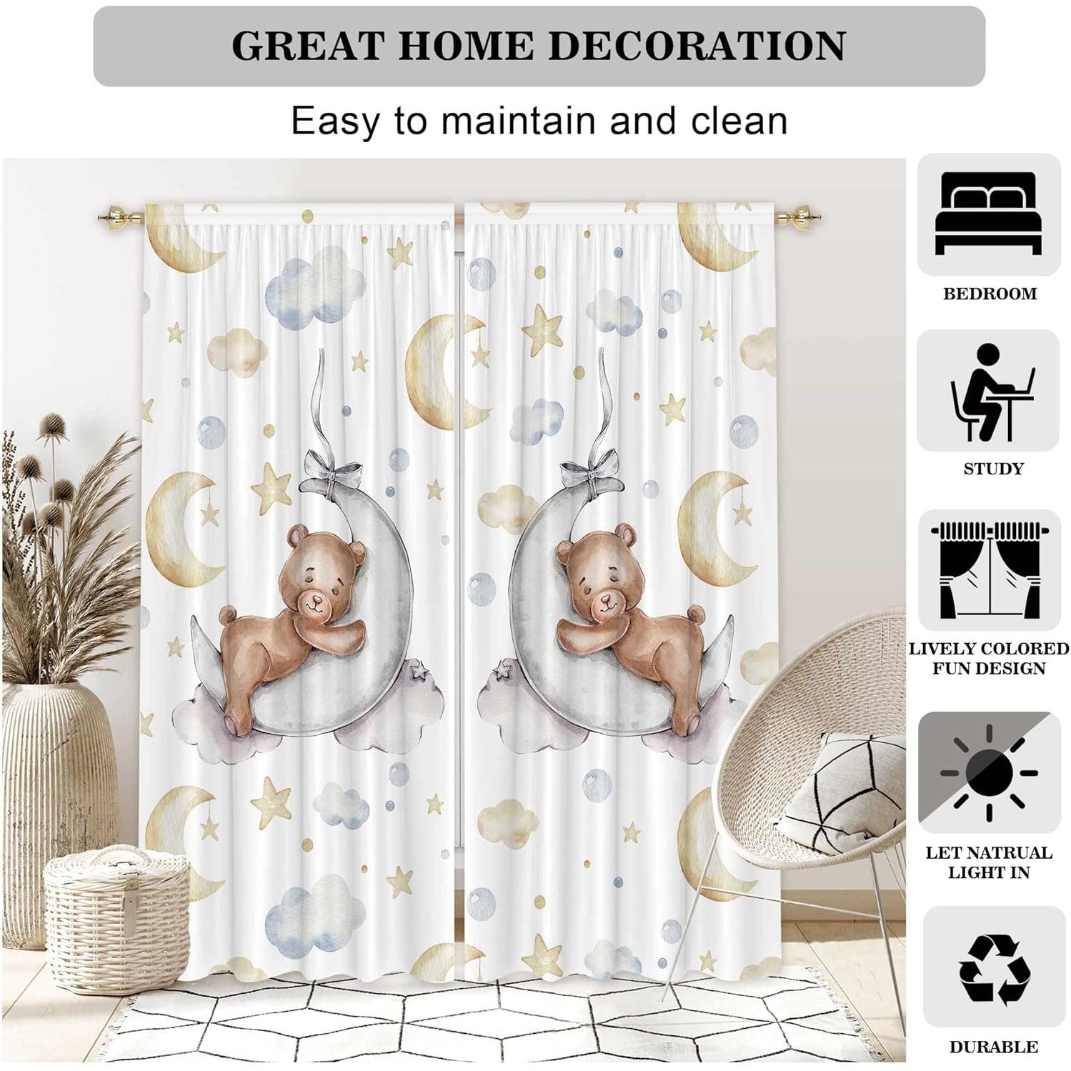 Cortinas Felortte 2 Paneles 105x213 cm Cuento Oso