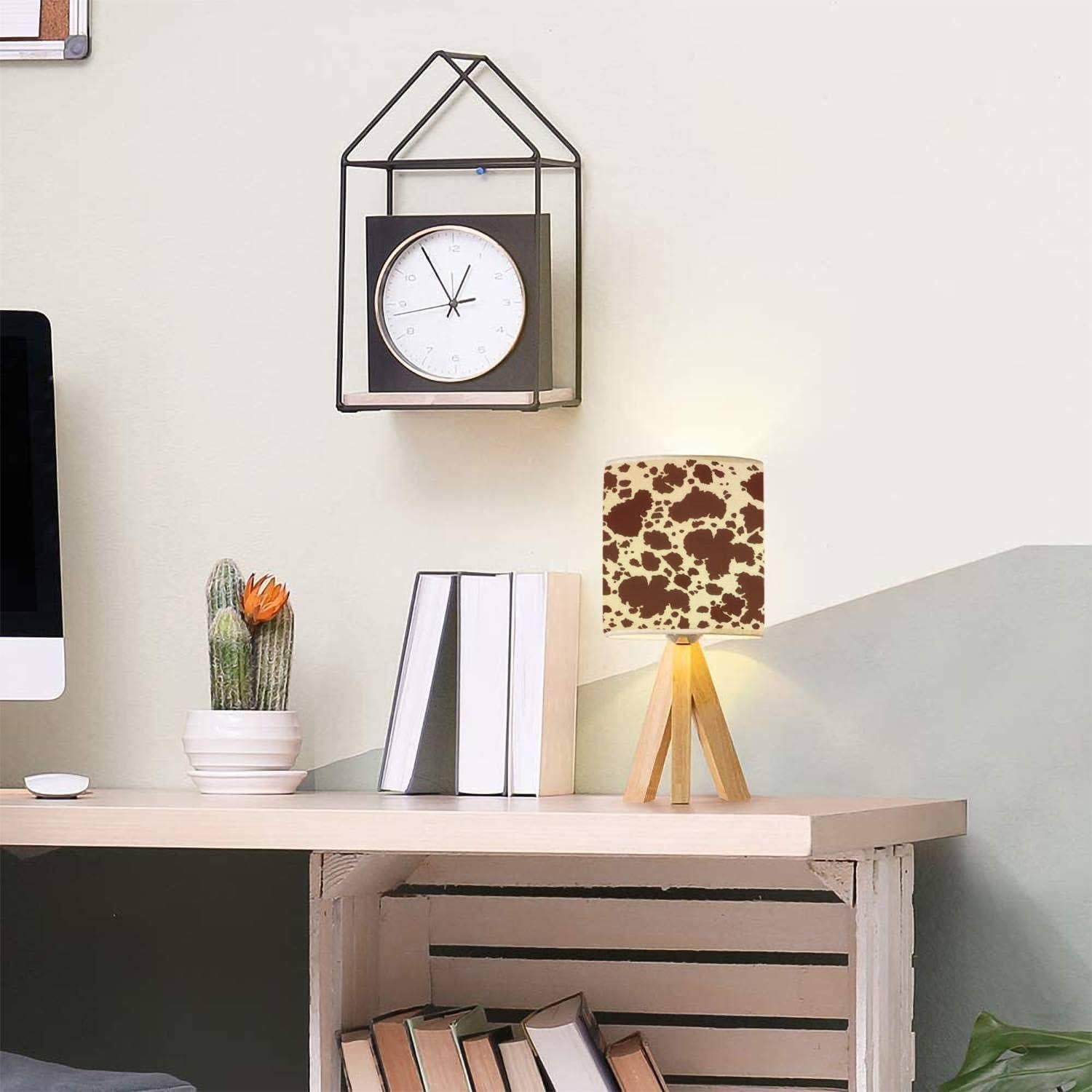 Lámpara de Mesa Tripode OEPWQIWEPZ de Piel de Vaca Marrón