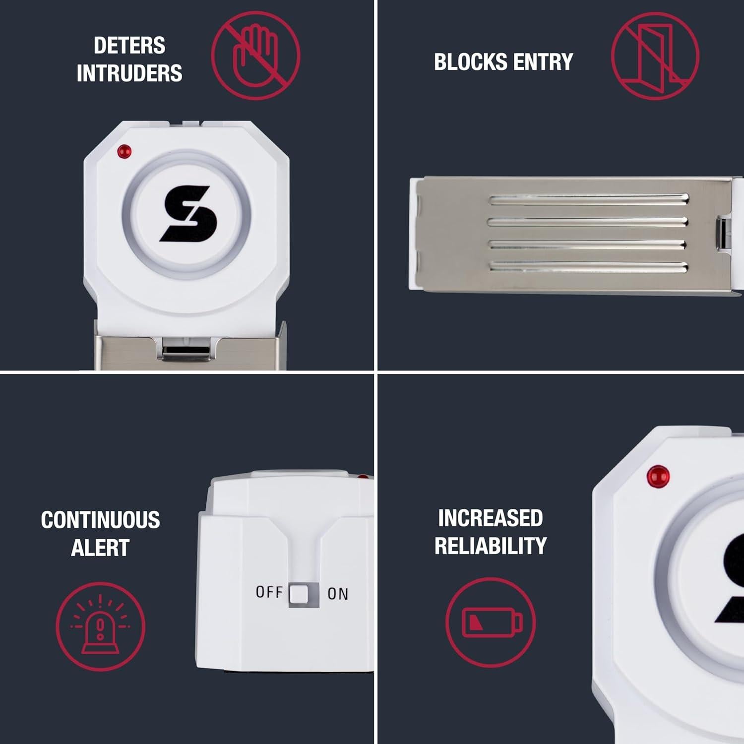 Alarma de Cuña de Puerta SABRE 120dB Inalámbrica Blanca