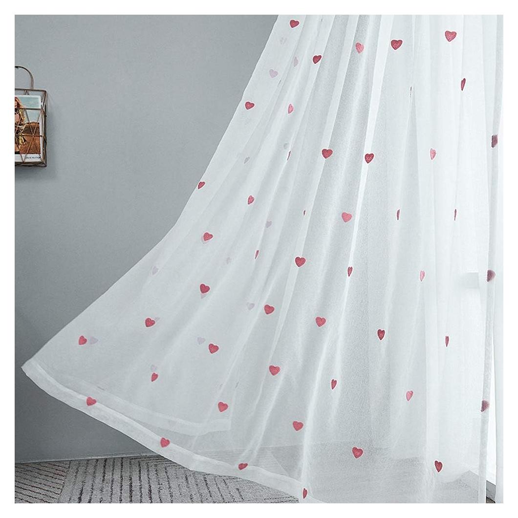 Cortina Sheer WINYY con Bordado Corazón Rosa 99.06x180.34cm
