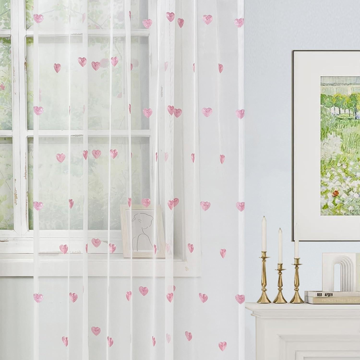 Cortina Sheer WINYY con Bordado Corazón Rosa 99.06x180.34cm