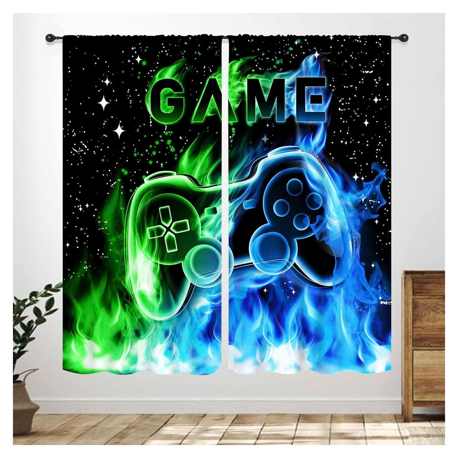 Cortinas Gamer Lnepty 2 Paneles Azul 53x160 cm Decorativas