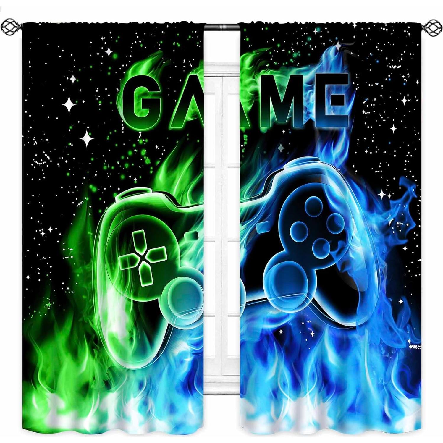 Cortinas Gamer Lnepty 2 Paneles Azul 53x160 cm Decorativas