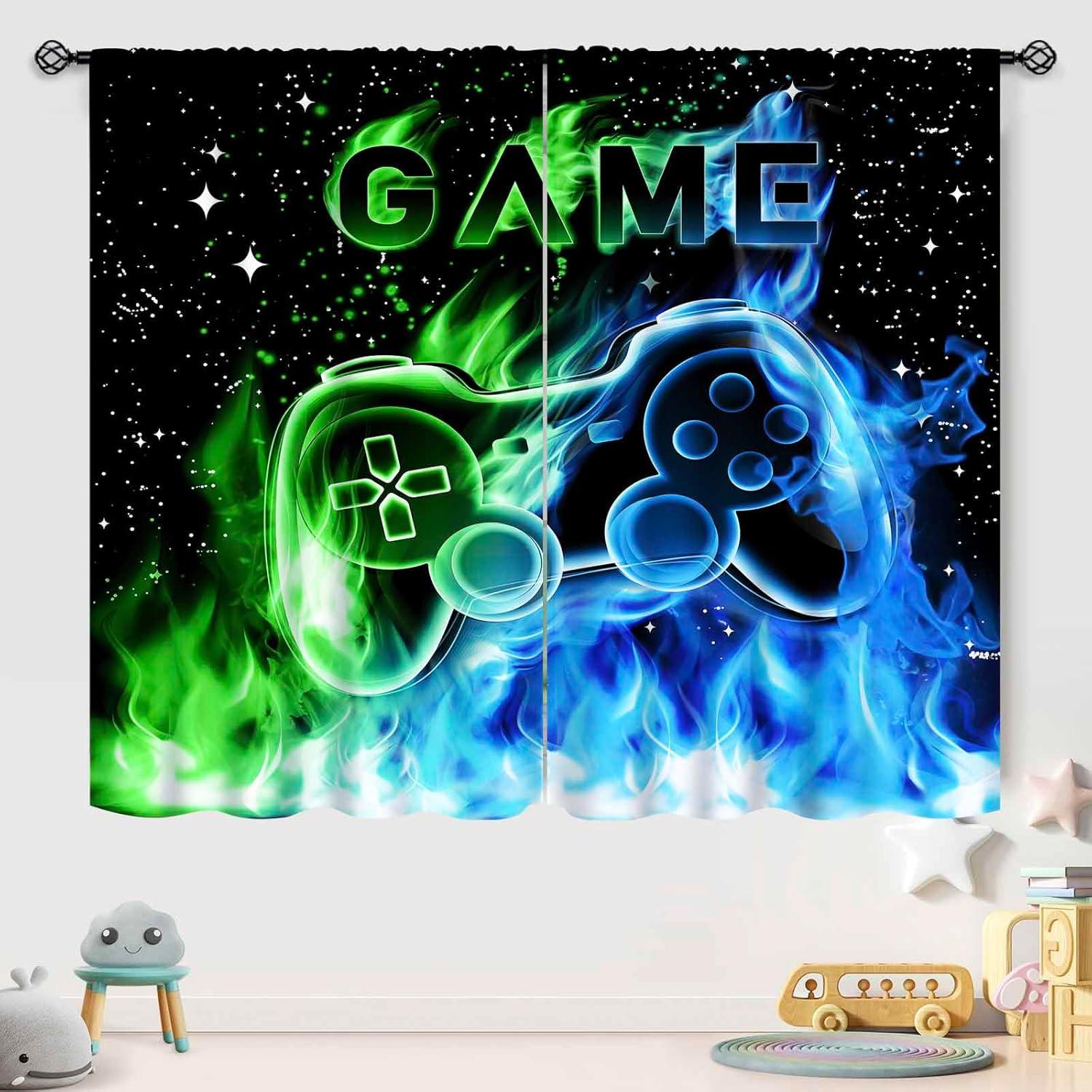 Cortinas Gamer Lnepty 2 Paneles Azul 53x160 cm Decorativas