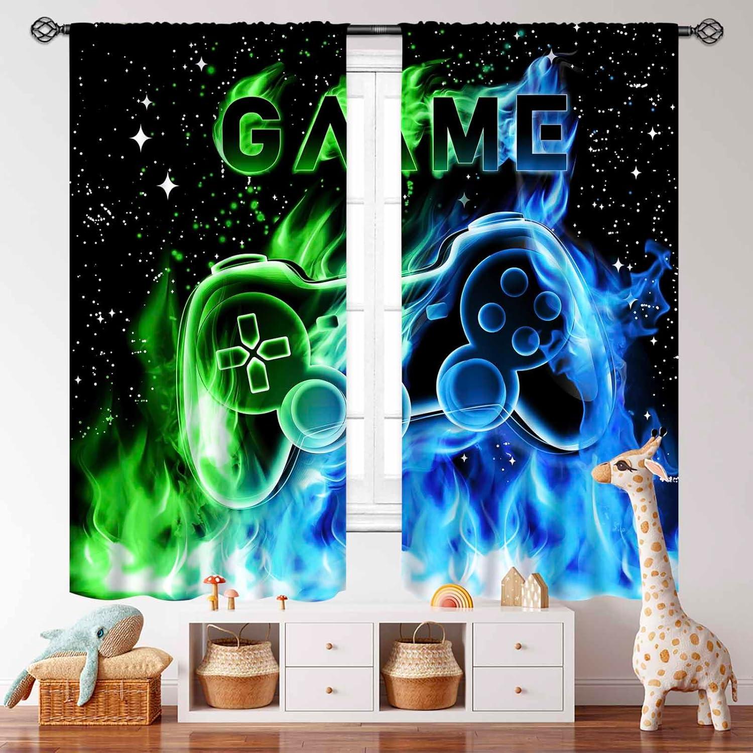 Cortinas Gamer Lnepty 2 Paneles Azul 53x160 cm Decorativas