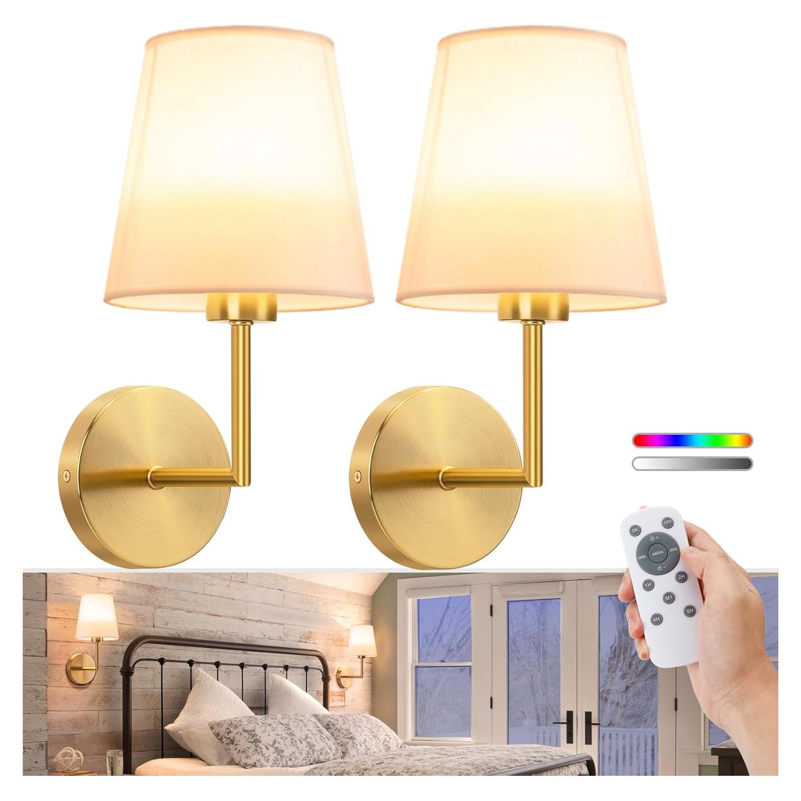 Apliques de Pared Inalámbricos VOLISUN Dorados con Control Remoto