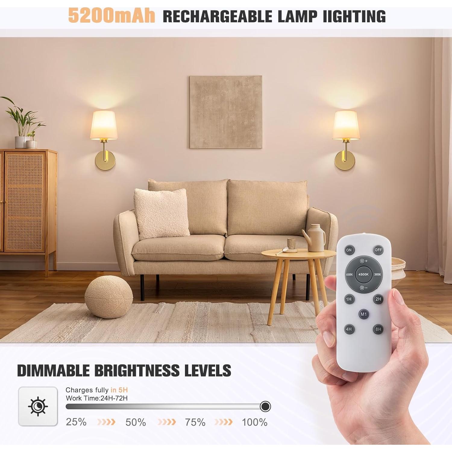 Apliques de Pared Inalámbricos VOLISUN Dorados con Control Remoto