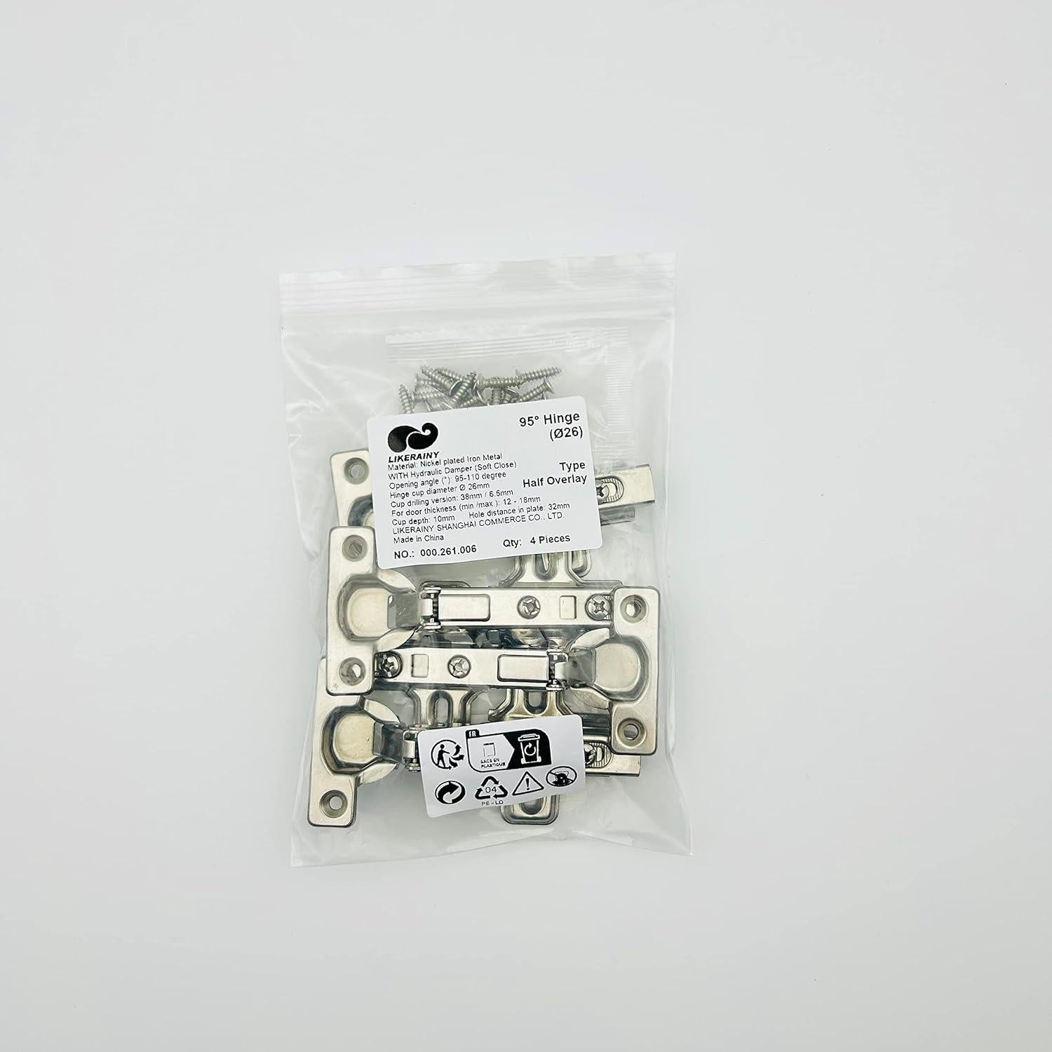 Bisagra Media Superposición LIKERAINY 26mm con Amortiguador - Paquete de 4