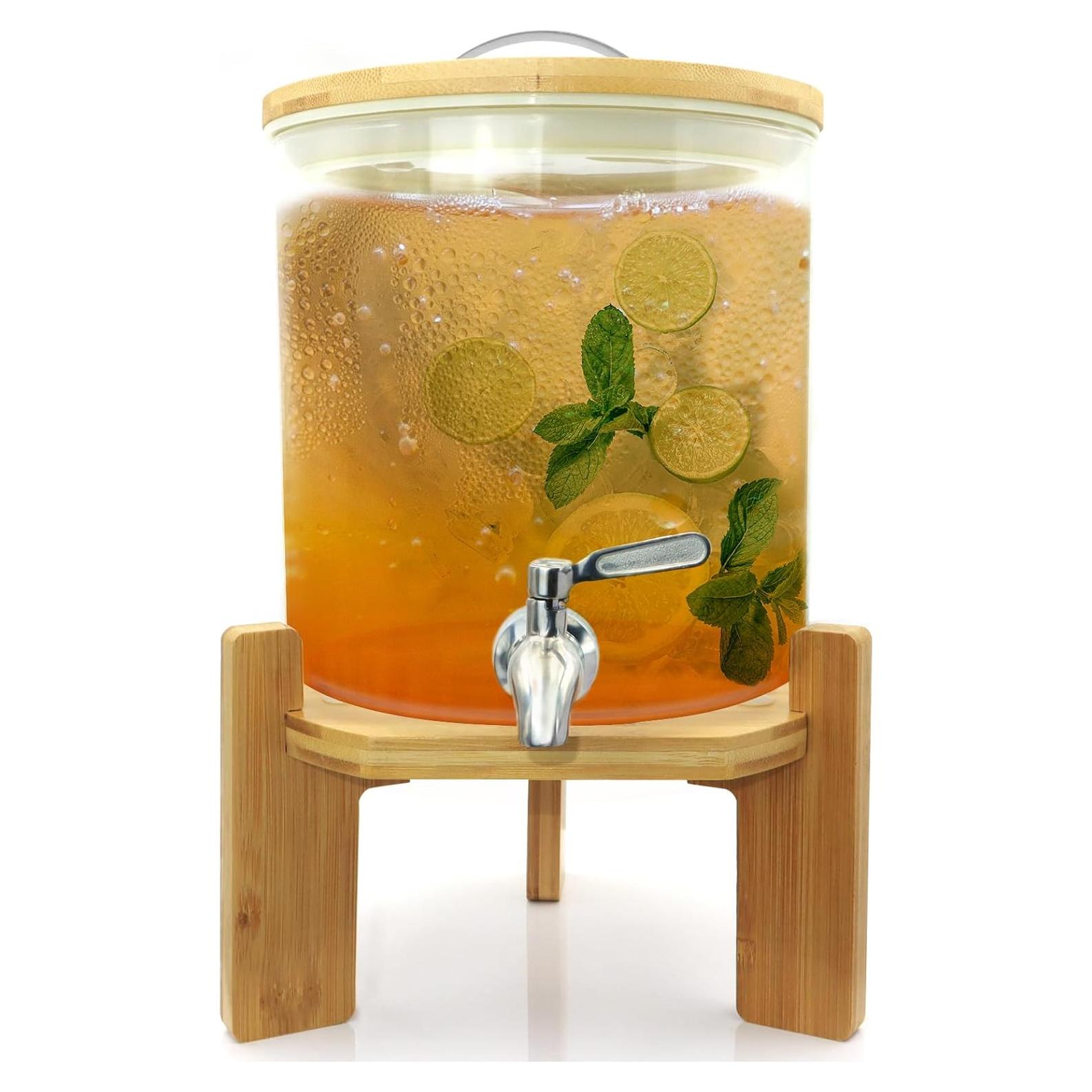 Dispensador de Bebidas de Vidrio TOCLIU 5L con Soporte de Madera