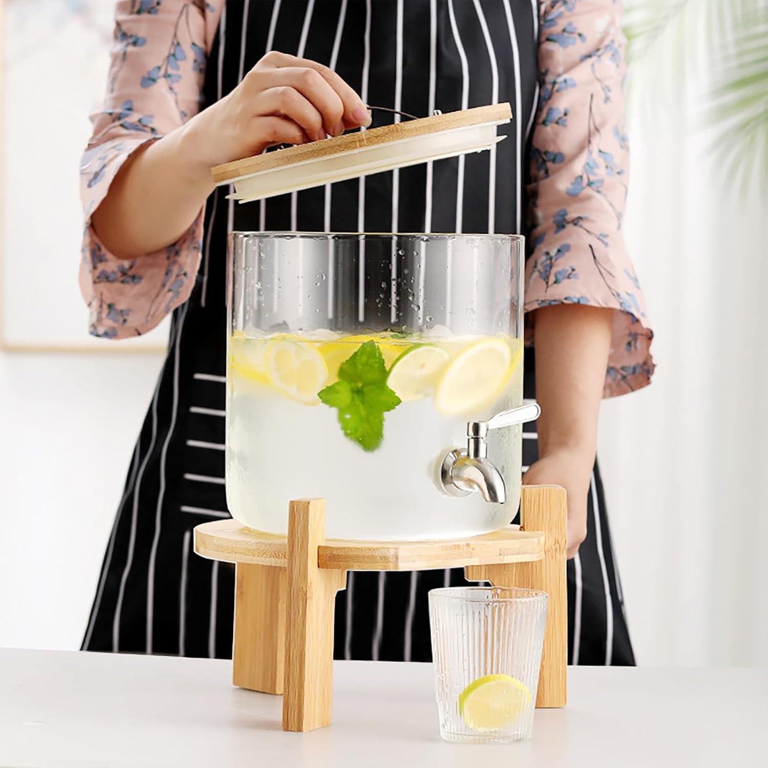 Dispensador de Bebidas de Vidrio TOCLIU 5L con Soporte de Madera