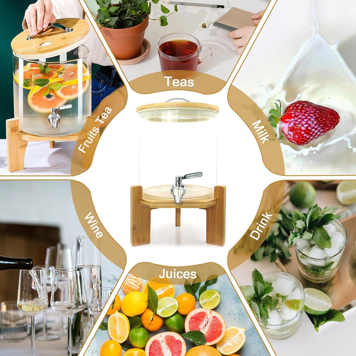 Dispensador de Bebidas de Vidrio TOCLIU 5L con Soporte de Madera