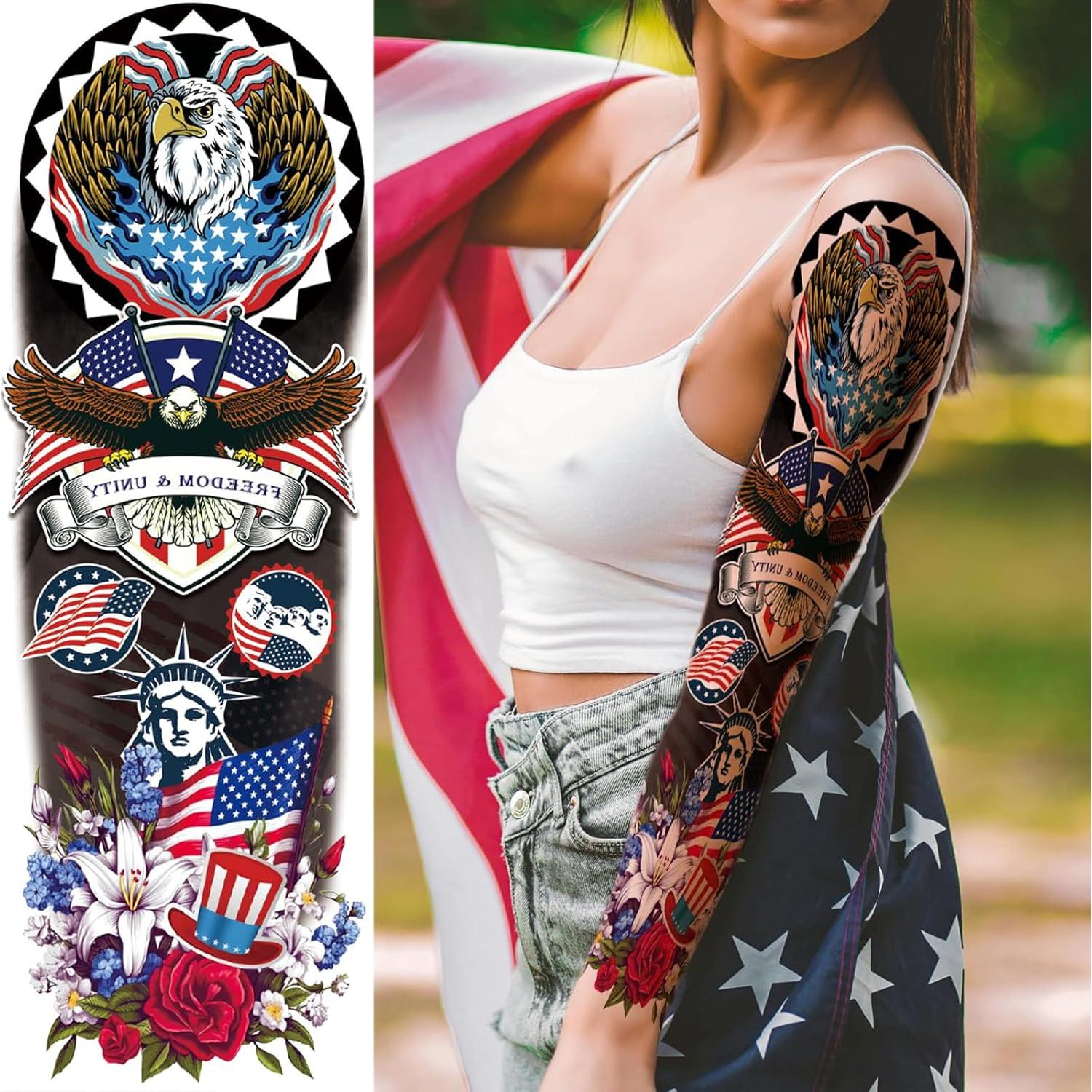 Tatuaje Temporal de Manga Completa Briyhose 4 de Julio 48x17cm