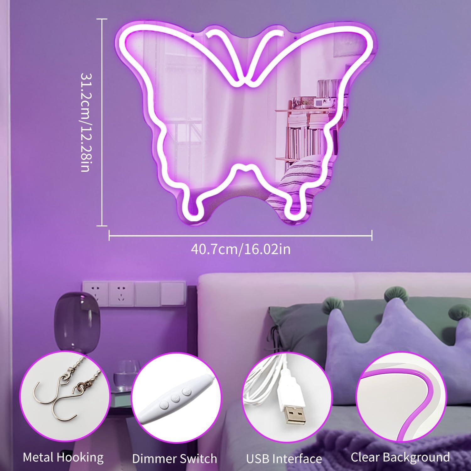 Espejo de Pared LED Mariposa Vveikea Dimmable 28.2x19.8cm