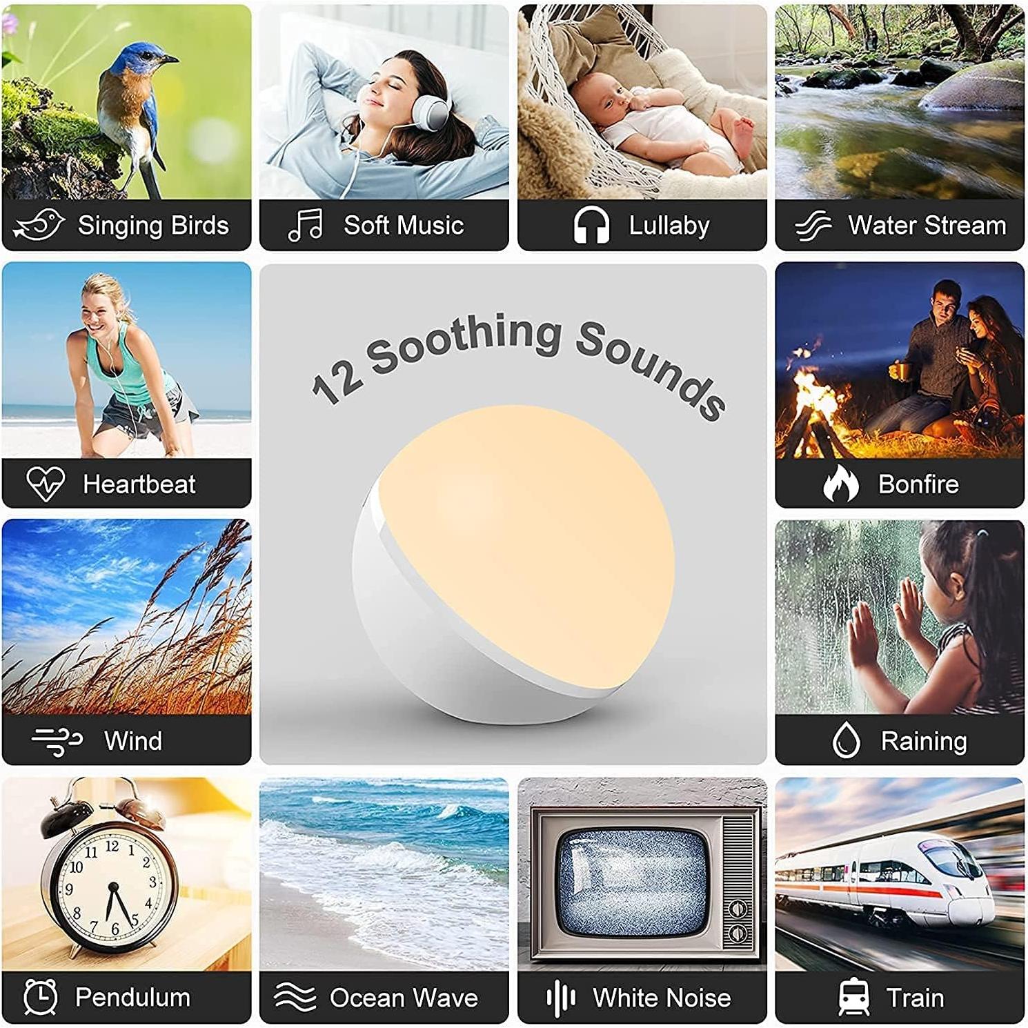 Baby Nursery White Noise Machine, Baby Night Light Sound Machine, White Noise Sound Machine Kids 12 Soothing Sounds Touch Lamp Memory Timer Function - Yellow & No Bluetooth