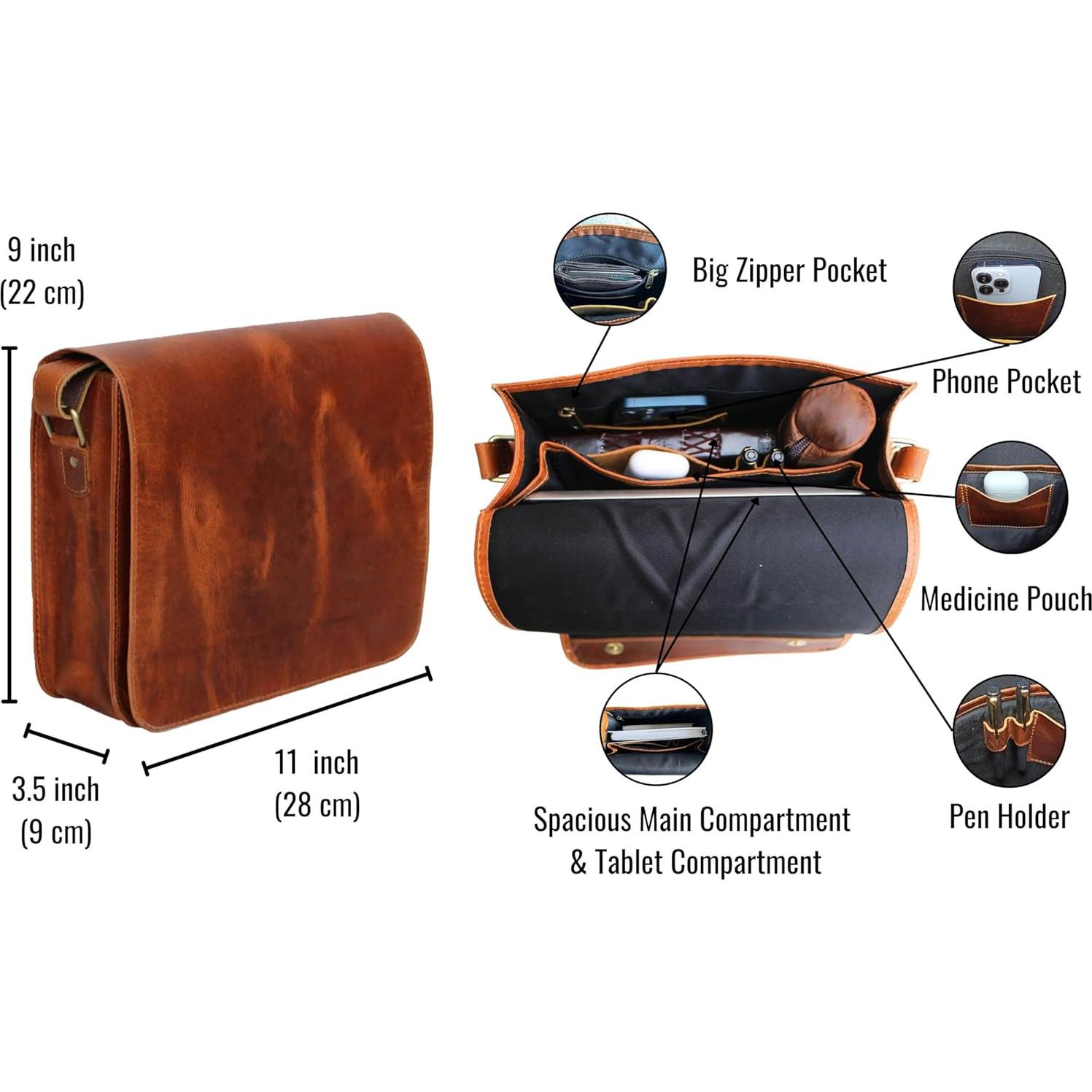 Maletín de cuero Jaald para laptop 11" unisex 28x22 cm