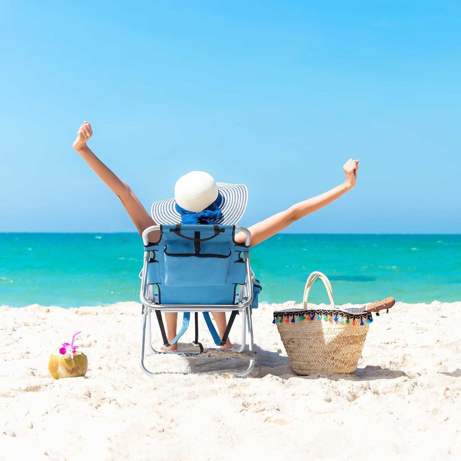 Silla de Playa Outvita Ajustable 5 Posiciones con Bolsa Térmica