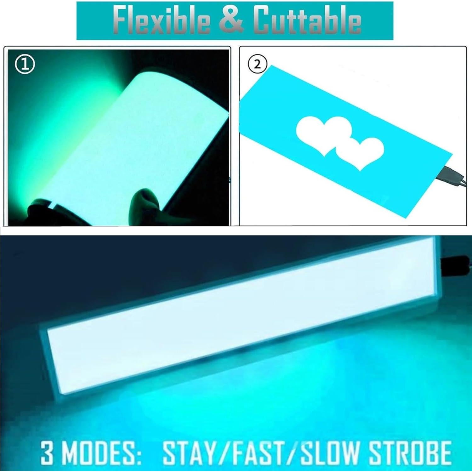 Panel LED Electroluminiscente Flexible Ourbest 24x3 cm Azul Claro