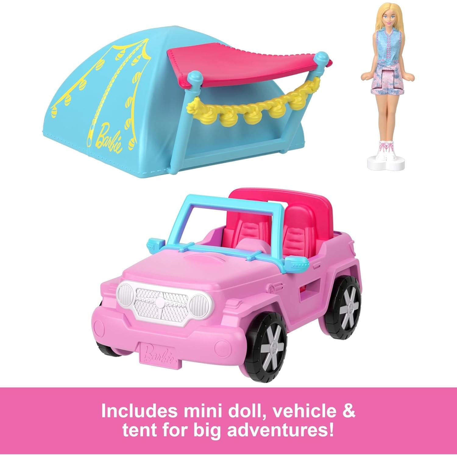 Barbie Mini SUV Jeep Mattel con Muñeca 3,81 cm y Accesorios