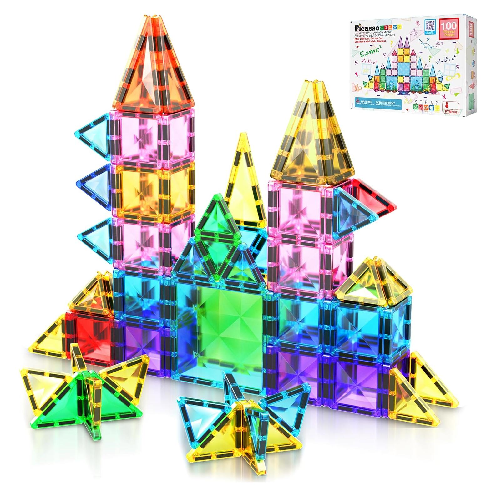 PicassoTiles 100 Piezas Bloques Magnéticos Mini Viaje