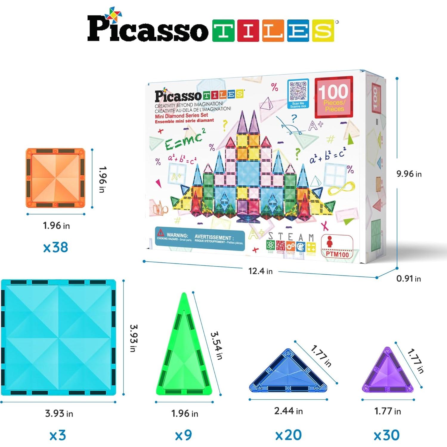 PicassoTiles 100 Piezas Bloques Magnéticos Mini Viaje