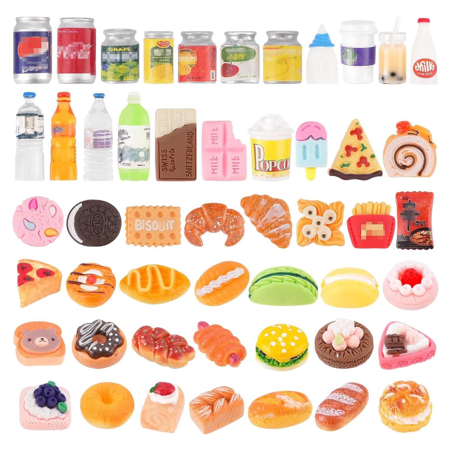 50 Piezas Mini Comida y Bebidas para Casa de Muñecas 1:12