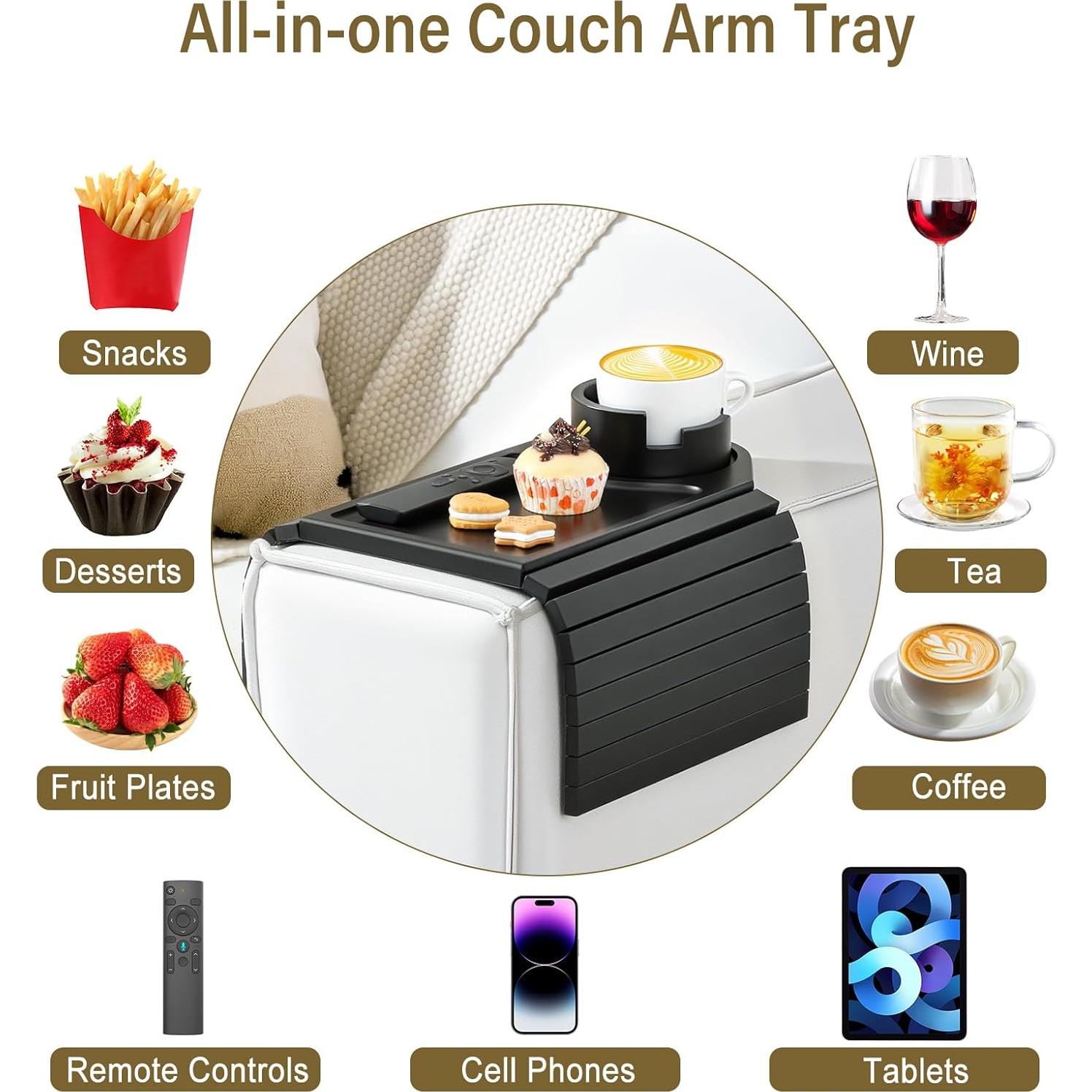 Bandeja para Brazo de Sofá Kssiaz de Bambú con Portavasos