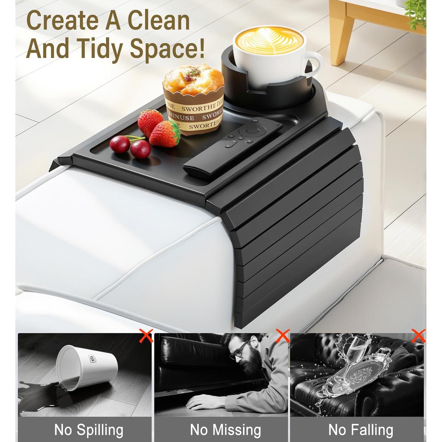 Bandeja para Brazo de Sofá Kssiaz de Bambú con Portavasos