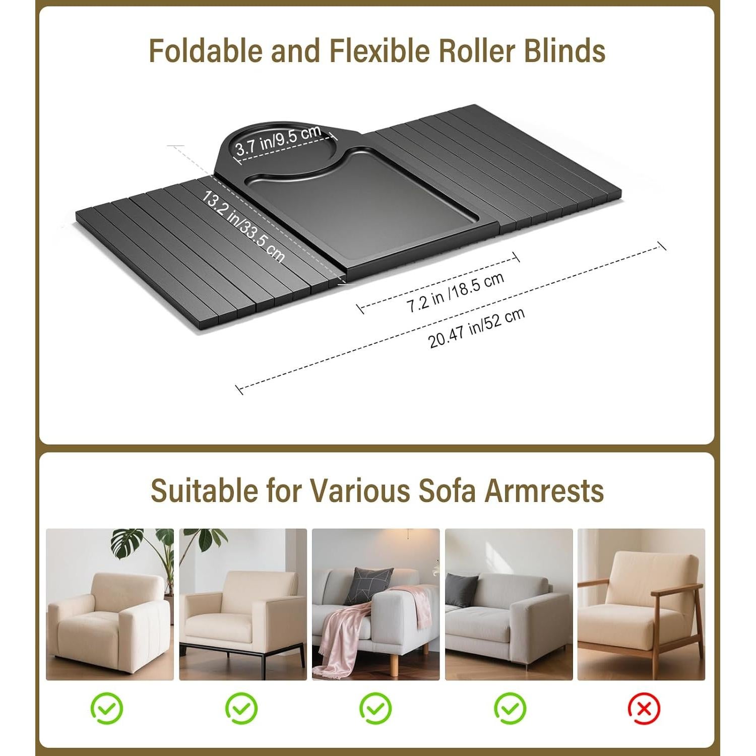 Bandeja para Brazo de Sofá Kssiaz de Bambú con Portavasos