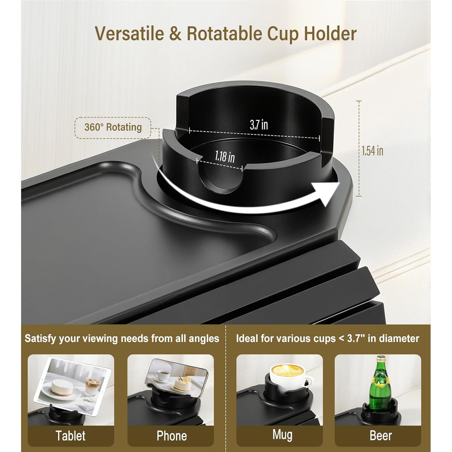 Bandeja para Brazo de Sofá Kssiaz de Bambú con Portavasos