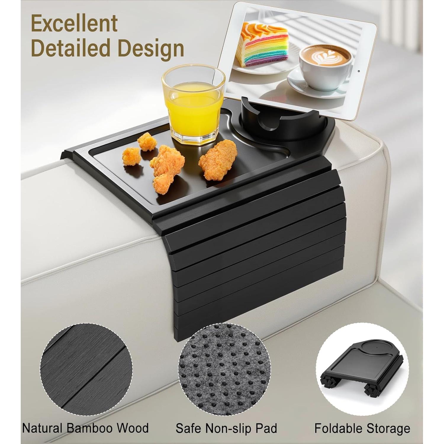 Bandeja para Brazo de Sofá Kssiaz de Bambú con Portavasos
