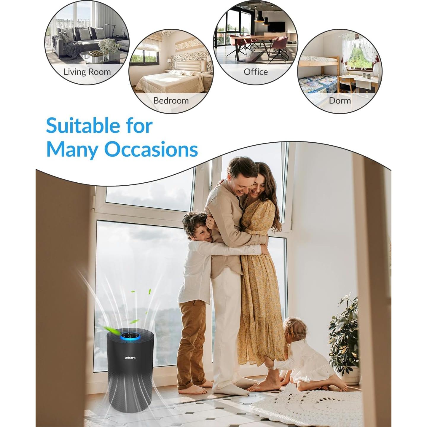 Purificador de Aire ADTARK H14 HEPA 3-en-1 para Dormitorio