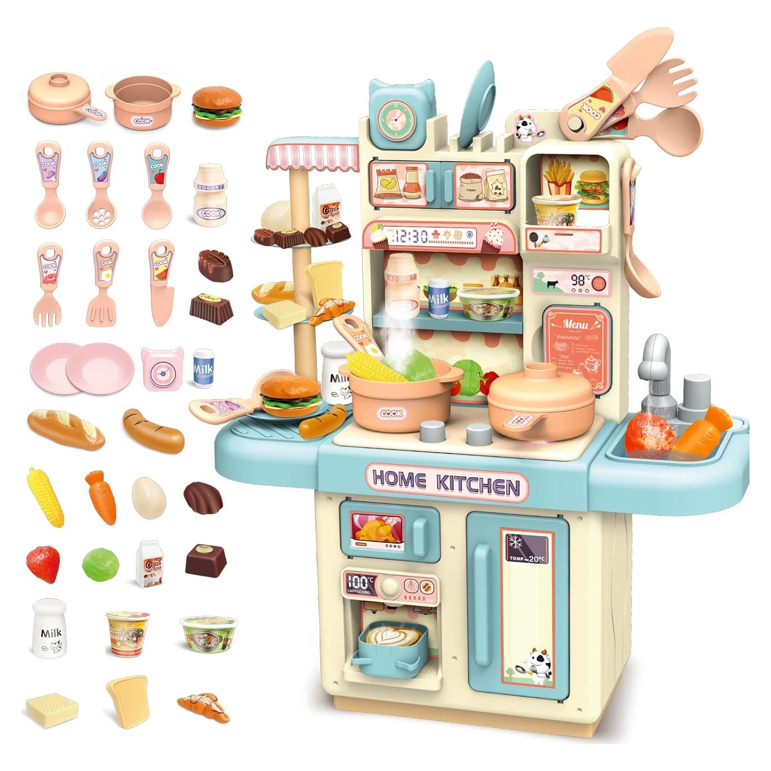 Set de Cocina de Juguete deAO 33 Piezas con Luz y Vapor