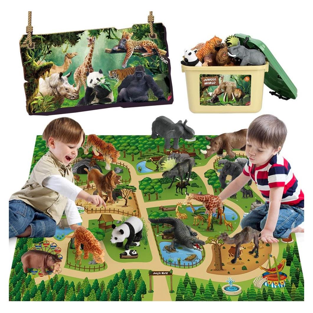 Mini Tudou 12 Figuras de Animales + Alfombra 144x98 cm