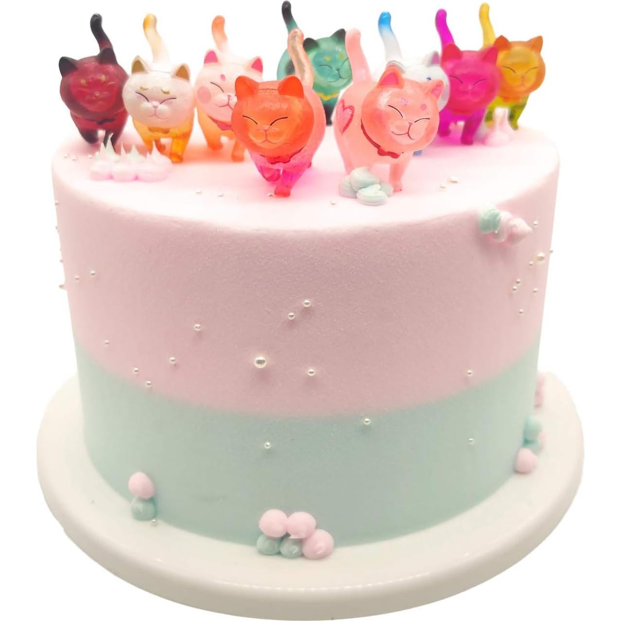 9 Figuras de Gato Miniatura Halloluck 4 cm Adorno Pastel