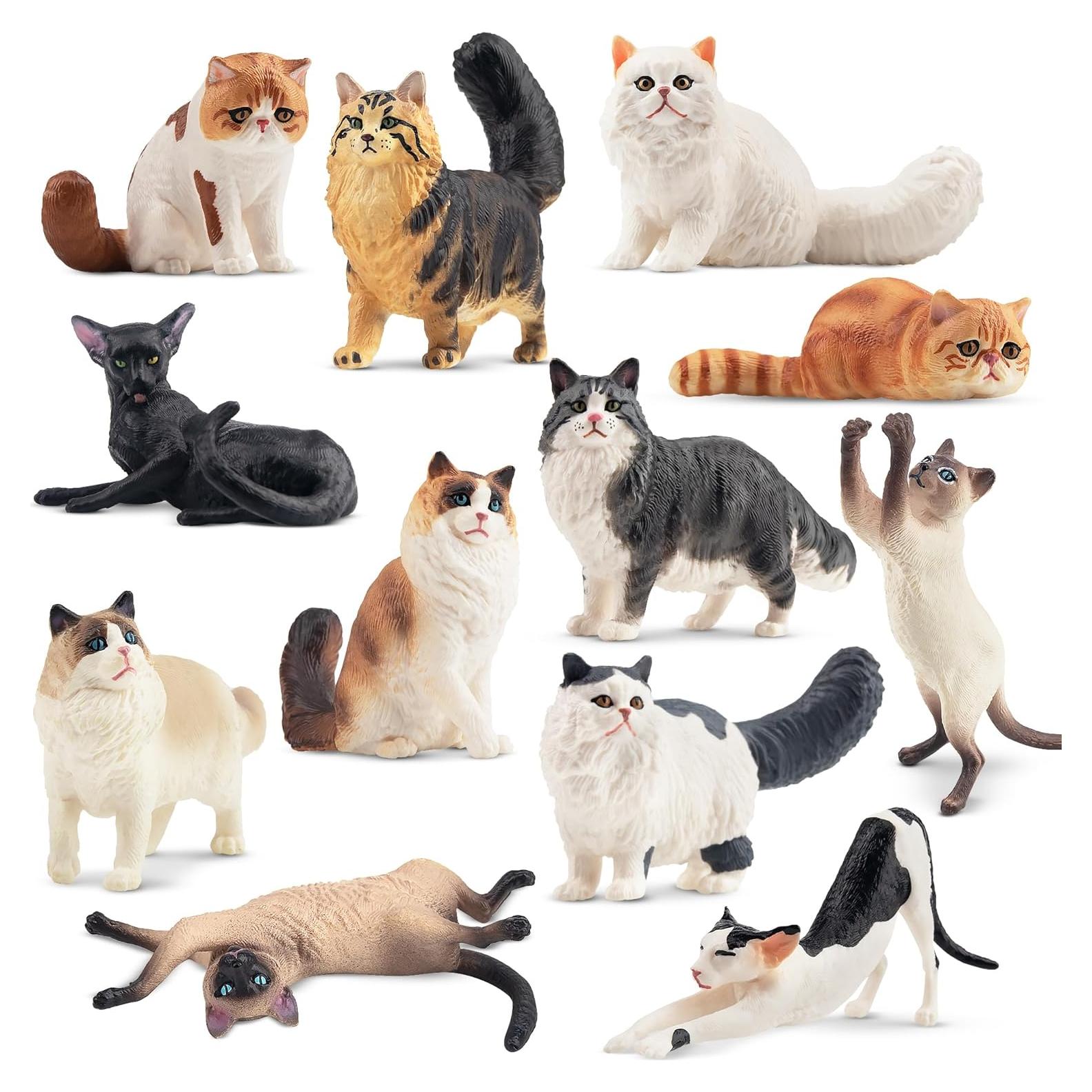 12 Figuras de Gato Realistas EYSCOTA Juguete Decoración