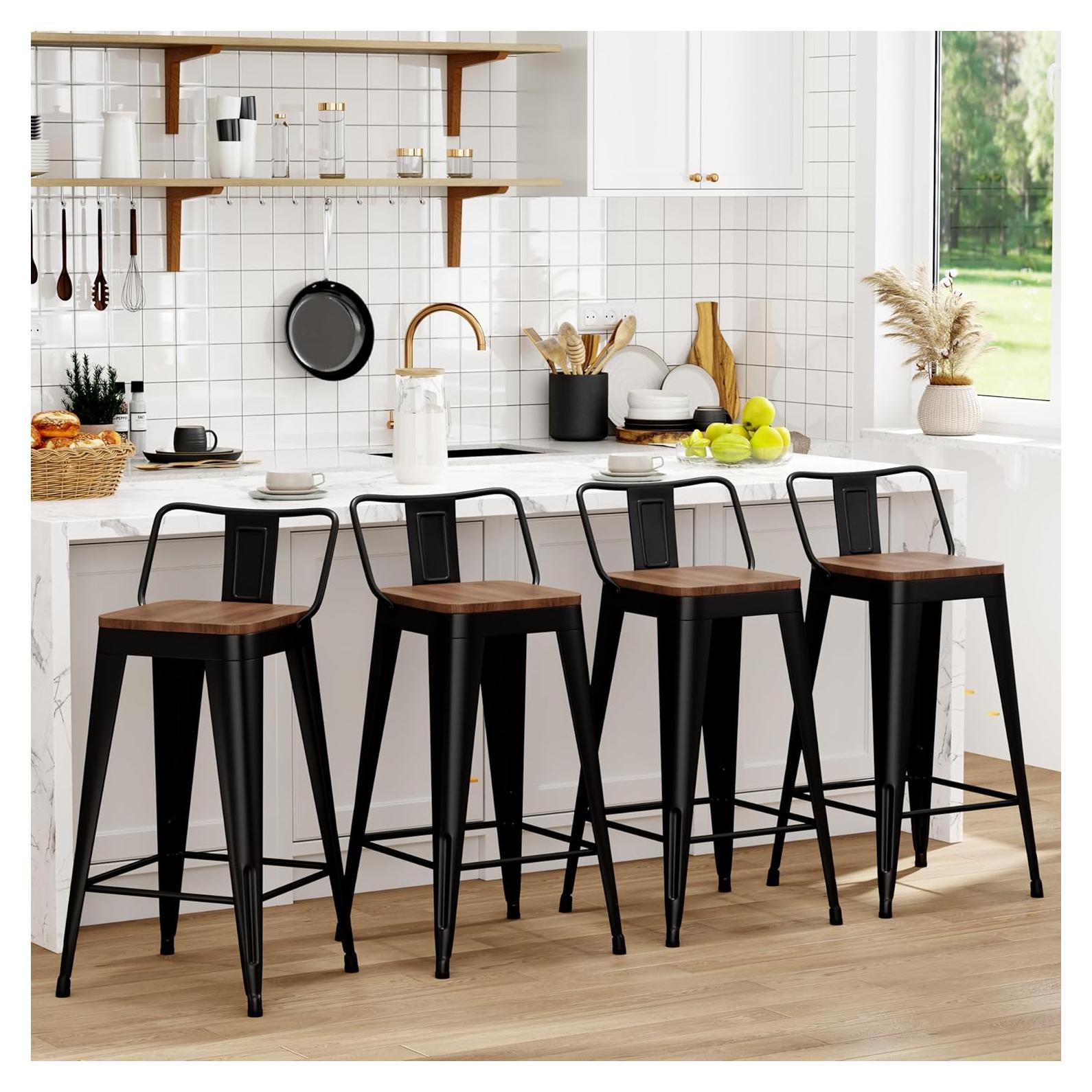 Juego de 4 Taburetes de Bar WENTMENT Metal Negro 60.96 cm