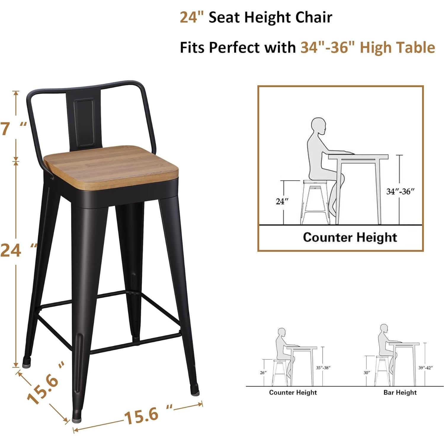 Juego de 4 Taburetes de Bar WENTMENT Metal Negro 60.96 cm