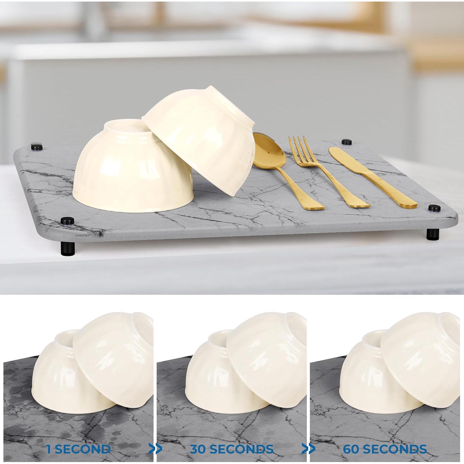 Alfombrilla de Secado de Piedra Diatomea Spaceneat 40x30cm Mármol Gris