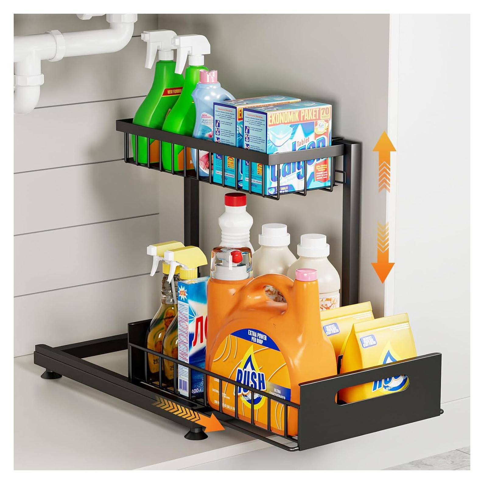 Organizador Bajo Fregadero Saydear 2 Niveles Ajustable Metal Negro